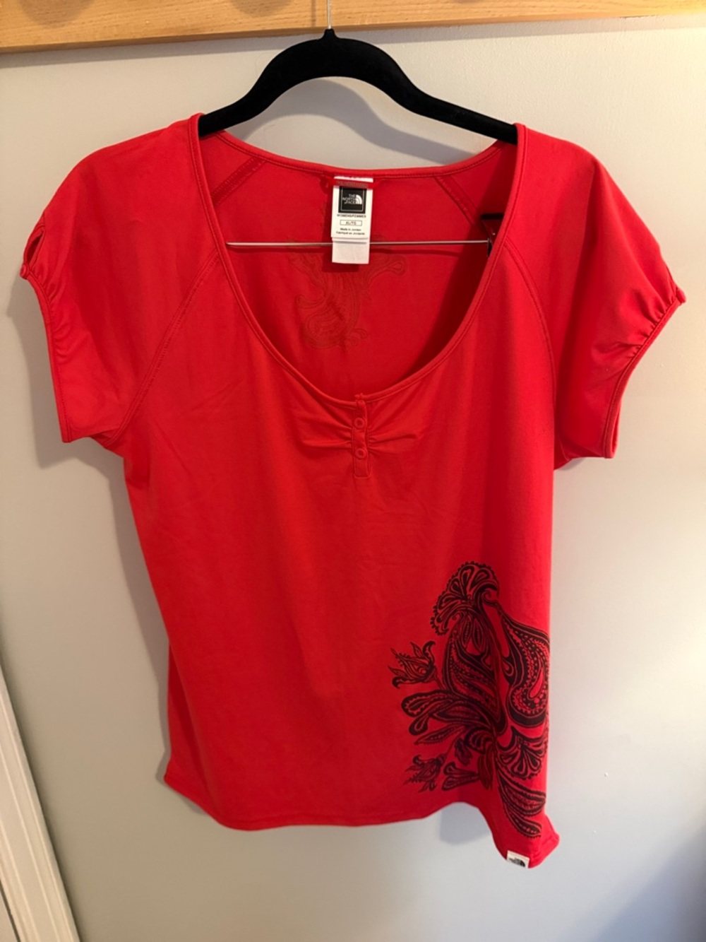 The North Face Women's Red Scoop Neck Tee with Graphic Detail